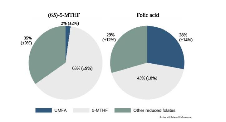 Обережно! Дослідження, опубліковане в Scientific Reports, підтверджує, що коли жінки, які годують грудьми, приймають добавки фолієвої кислоти, 28% фолієвої кислоти в їх молоці є непридатною для використання неметаболізованою фолієвою кислотою (UMFA) — у 14 разів більше, ніж у матерів, які приймають біоактивну форму.